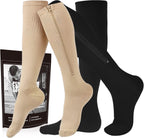 cerpite Zipper Compression Socks, 2 Pairs 15-20 mmHg Closed Toe Compression Stockings for Men Women