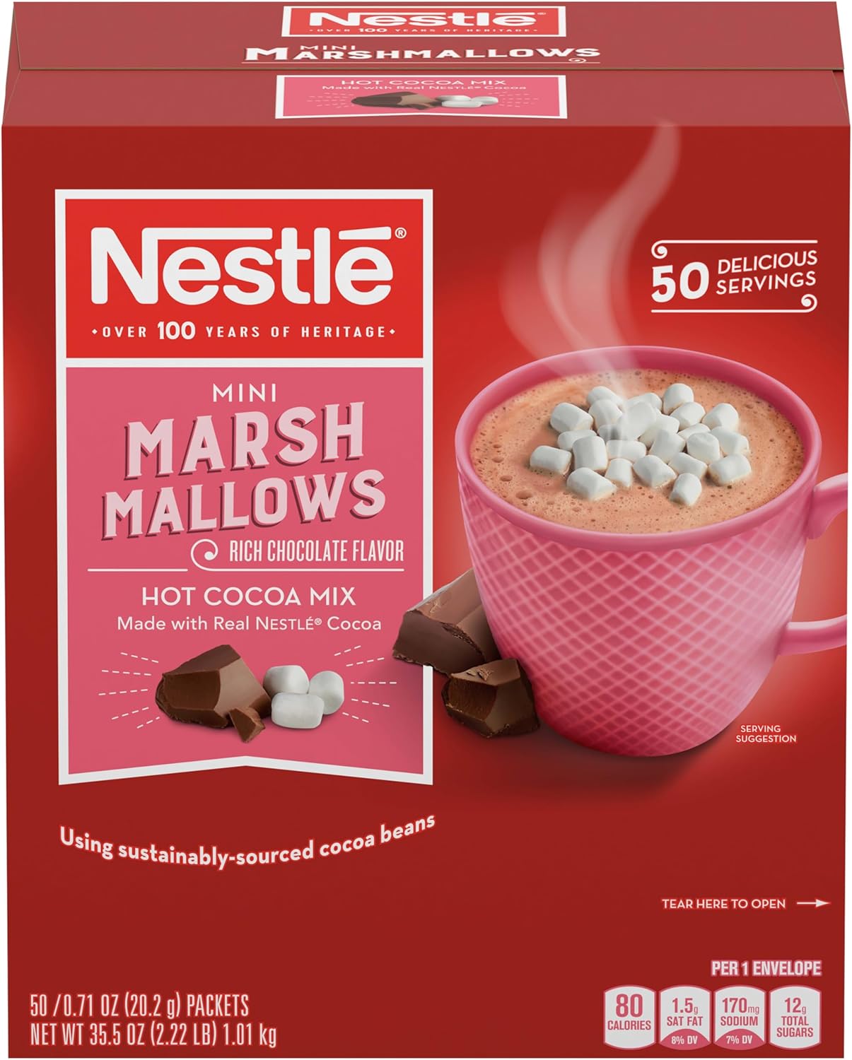 Nestle Hot Cocoa Mix, Rich Chocolate with Mini Marshmallows, 0.71-Ounce Packages, 50 Count