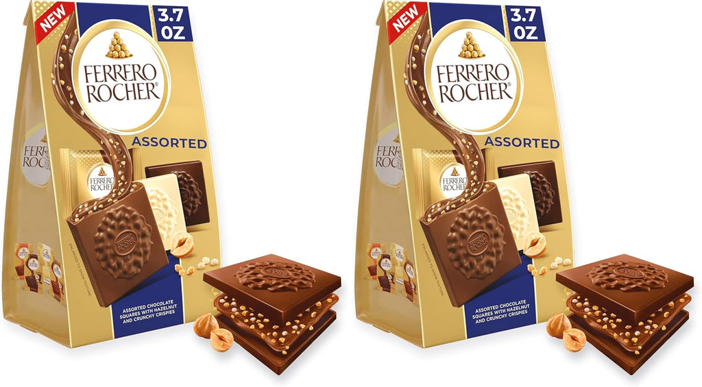 Ferrero Rocher Premium Assorted chocolate squares, Individually Wrapped Chocolates, Great for Sharing or Gifting, 3.7 oz (Pack of 2)