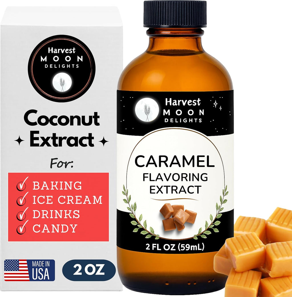Natural Caramel Extract for Baking, Drinks, Ice Cream and Candy - 2 Oz - Harvest Moon Delights - Caramel Flavoring, Flavor