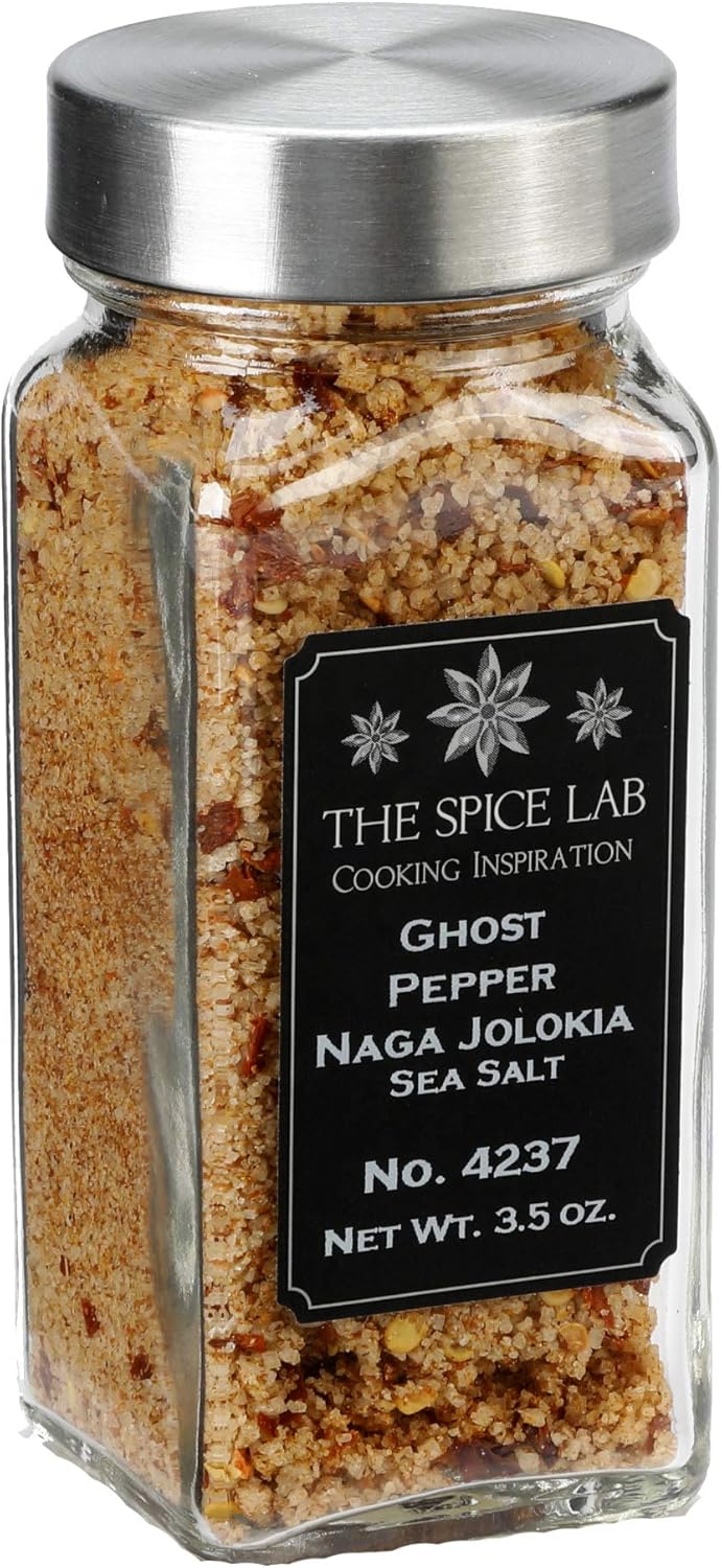 The Spice Lab - (3.5 oz) Ghost Pepper Salt (Naga Jolokia) - French Jar of Ghost Pepper Sea Salt- Gluten-Free Non-GMO All Natural Premium Gourmet Spicy Salt - No. 237