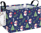 Storage Bins,Christmas Nursery Hamper Canvas Laundry Basket Foldable with Waterproof PE Coating Storage Baskets for Boys and Girls, Office, Bedroom,Toys(Rec-Christmas snowman ）