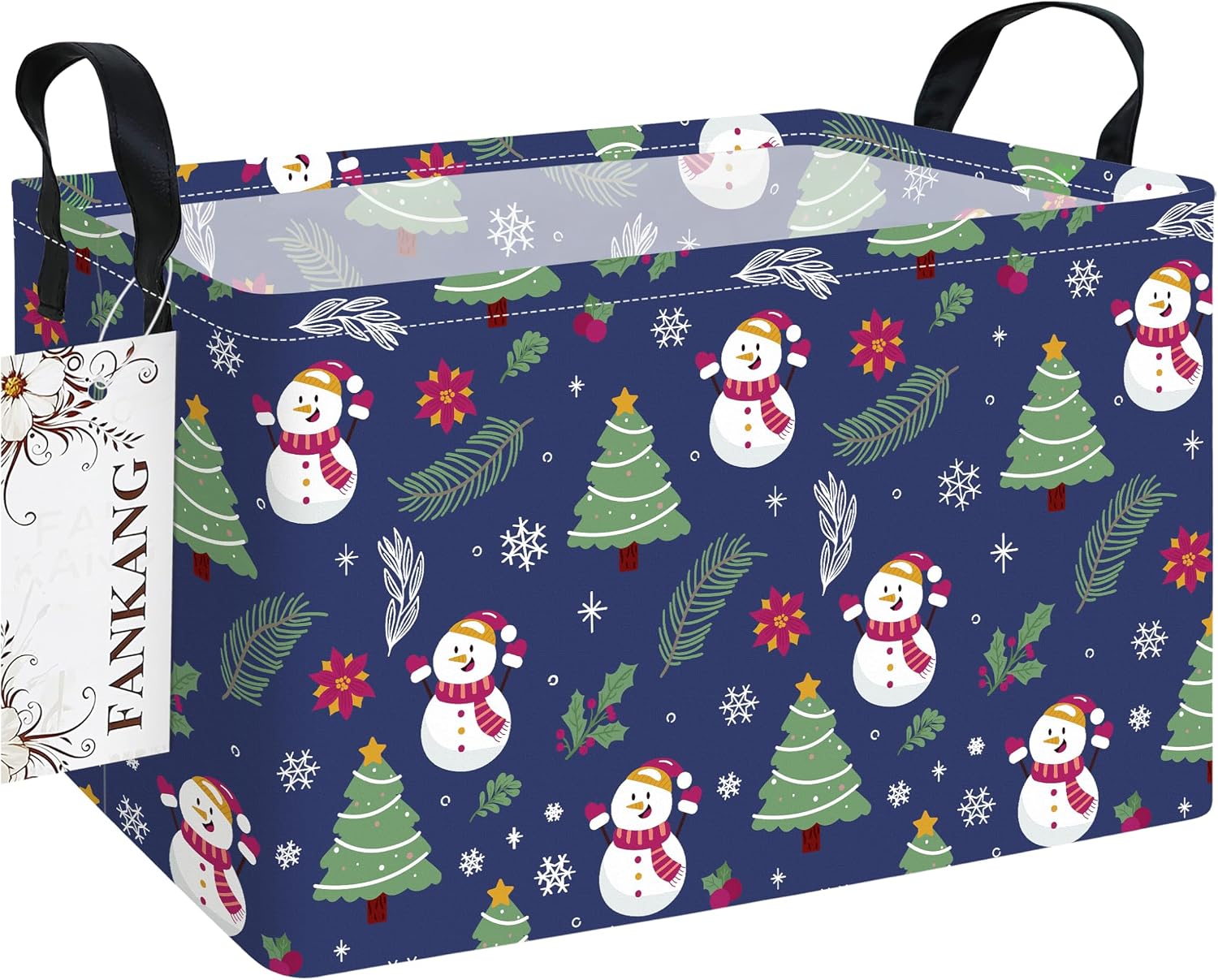 Storage Bins,Christmas Nursery Hamper Canvas Laundry Basket Foldable with Waterproof PE Coating Storage Baskets for Boys and Girls, Office, Bedroom,Toys(Rec-Christmas snowman ）