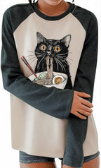 JINTING Cat Shirts for Women - Loose Fit Lightweight Long Sleeve Graphic Spring Outfits Printed Blouse Casual Tops