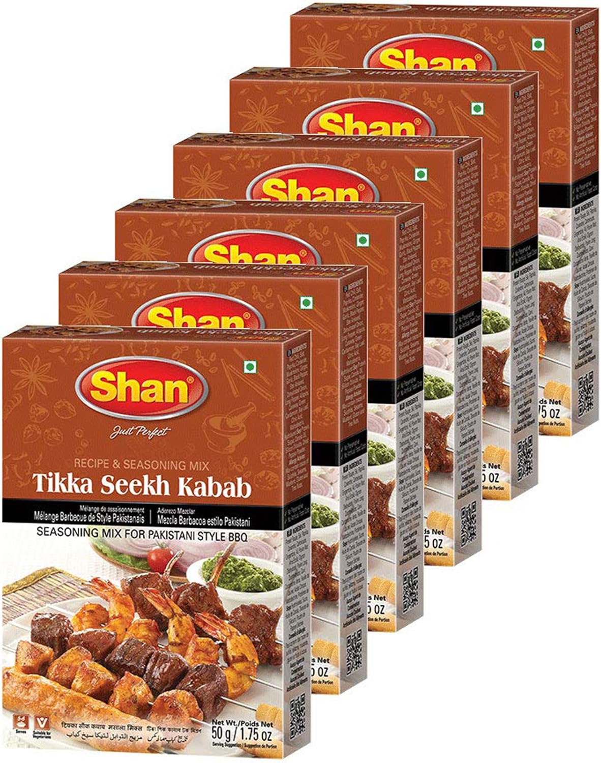 Shan - Tikka Seekh Kabab Seasoning Mix (50g) - Spice Packets for Pakistani Style BBQ (Pack of 6)