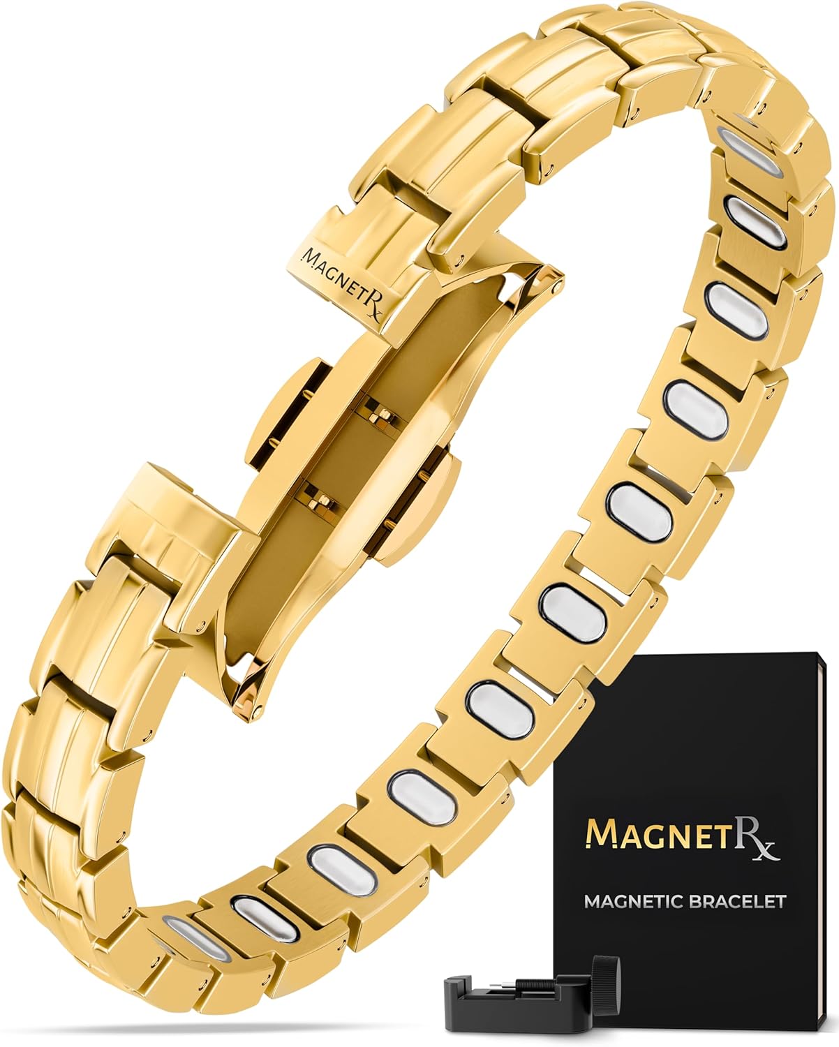 MagnetRX® Magnetic Bracelets for Women - EllipseMAX 5X Strength 5,000 Gauss Magnets - Designed in USA & PATENT PENDING - Premium Titanium Womens Magnetic Bracelet & Adjustable Length (Gold)
