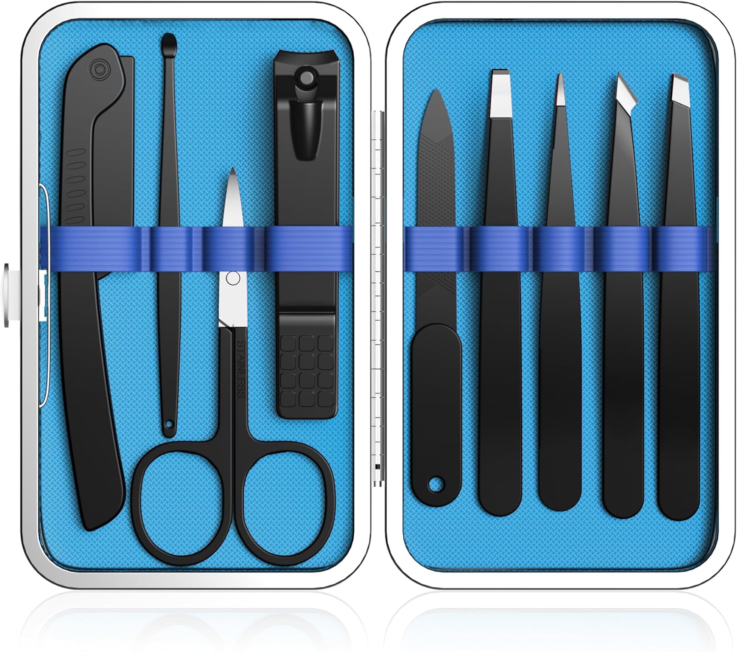 Yougai Tweezers Set for Men/Women, 9PCS Professional Stainless Steel Tweezer Kit with Leather Travel Case