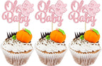 Gyufise 24Pcs Ghost Oh Baby Cupcake Toppers Pink Glitter Bow Spooky Cupcake Picks for Halloween Ghost Theme Baby Shower Kids Birthday Party Cake Decorations Party Supplies