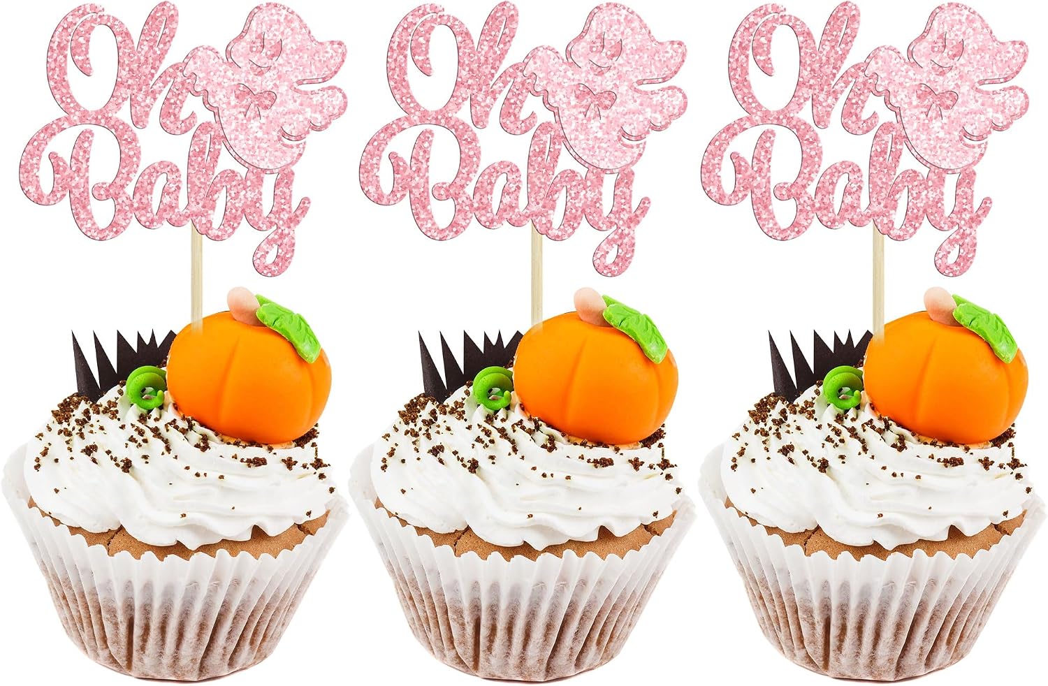 Gyufise 24Pcs Ghost Oh Baby Cupcake Toppers Pink Glitter Bow Spooky Cupcake Picks for Halloween Ghost Theme Baby Shower Kids Birthday Party Cake Decorations Party Supplies