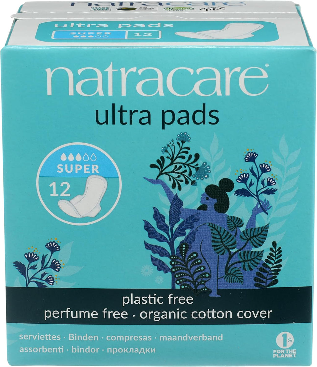 Natracare, Pads Ultra Super with Wings, 12 Count