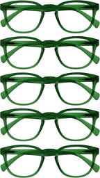 OPULIZE POP Reading Glasses for Women Men,Scratch Resistant Round Matt Frame with Spring Hinges, Green +1.00 (Pack of 5)