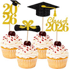 Graduation Cupcake Toppers 2026, Graduation Decorations 2026 Graduation Cake Topper, Glitter Grad Cap Diploma Food Appetizer Picks For Graduation Theme Party Cake Decorations Supplies, 24 Pack, Gold