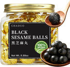 CHADUO Black Sesame Balls Handmade No Additives Sesame Snacks with Black Sesame Seeds Black Beans Black Rice Hair Support & Natural Shine 9.88oz/280g Roasted Sesame & Honey Aroma–Subtly Sweet, Lightly Cloying 黑芝麻丸 手工黑芝麻丸