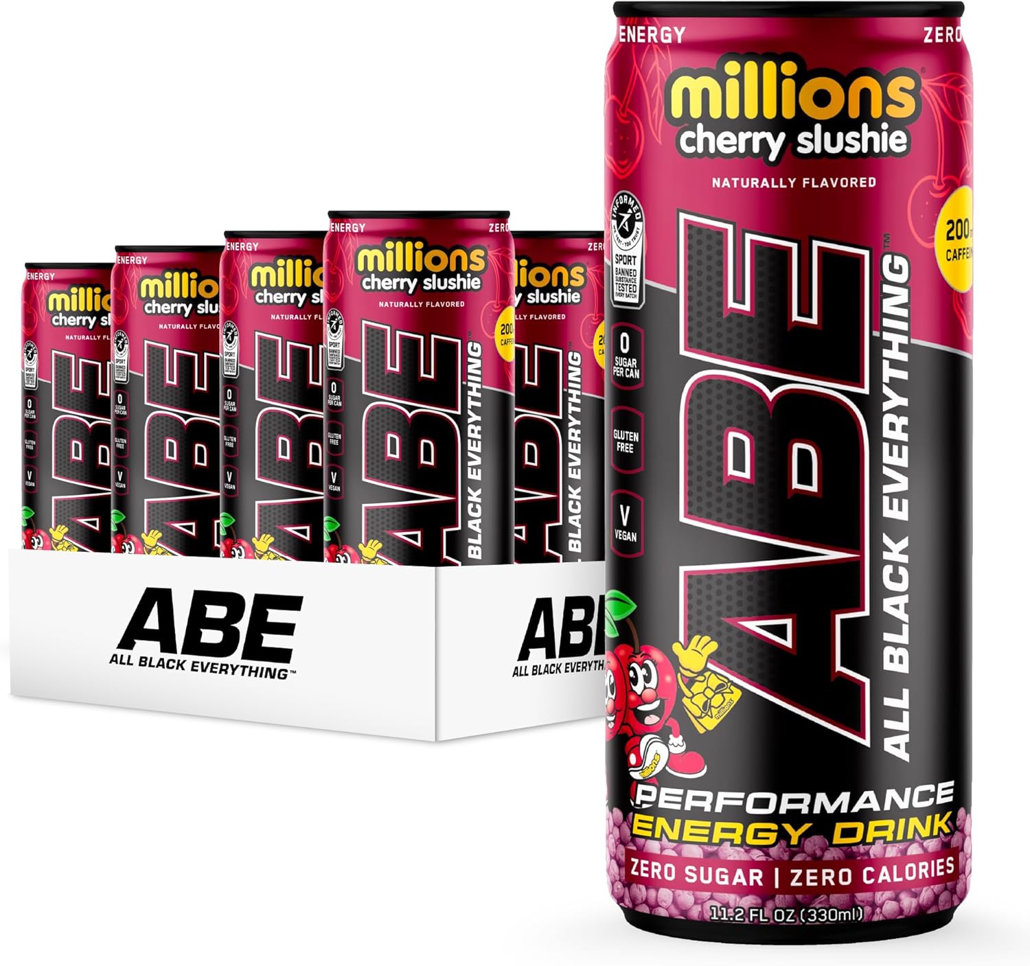All Black Everything Performance Energy Drink | Zero Calories, Sugar Free | 200mg Caffeine | Beta Alanine & Citrulline | Pre-Workout Sport Drink for Men & Women | Cherry Millions | 12 Pack