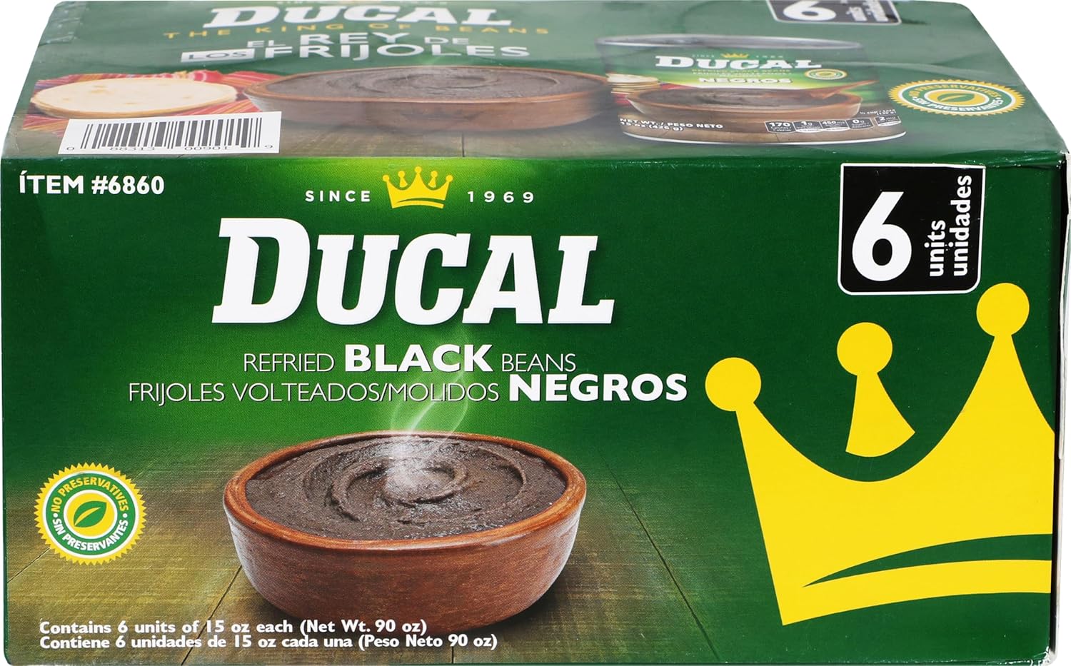 Ducal Instant Vegetarian Black Refried Beans 15oz (Pack of 6) | Gluten & Cholesterol Free, Excellent Source of Protein & Iron, Ready-to-Eat, Perfect for Quick and Healthy Meals