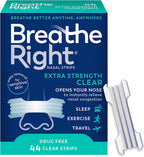 Breathe Right Nasal Strips, Extra Strength Clear Nose Strips, Drug-Free Nasal Congestion Relief for Better Breathing, Help Relieve Snoring, Caused by Colds & Allergies, Deviated Septum, 44ct