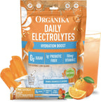 Organika Electrolytes Powder- Orange Creamsicle Sachets- On-the-Go, Sugar-Free Hydration and Electrolyte Replenishment with Prebiotics and Vitamin C- 20 Servings
