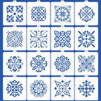16 Pcs Scroll Tile Cookie Stencils, 5.5"x5.5" Floral Baking Stencils for Royal Icing, Cake Decorating Pattern DIY Mold Tools for Biscuit, Dessert, Coffee