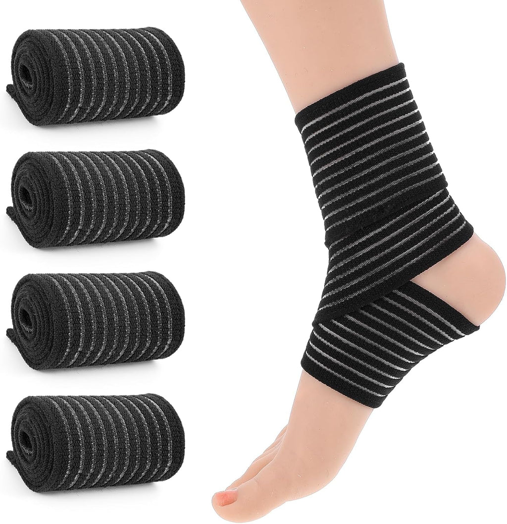 Sibba Ankle Braces Black Elastic Ankle Compression Bandage 4PCS Ankles Compression Sleeve Adjustable Ankles Strap Heel Brace Wraps Breathable Arch Support Wraps for Stabilising Ligament Sport