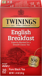 Twinings English Breakfast Black Tea Individually Wrapped Bags, 20 Count (Pack of 1), Flavourful, Robust, Caffeinated, Enjoy Hot or Iced, 20 Teabags