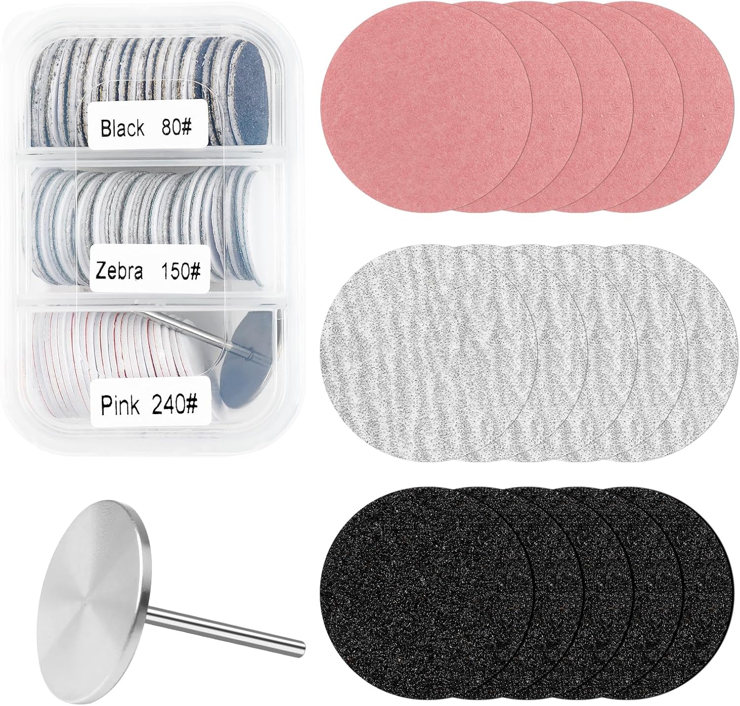 72Pcs Sanding Paper Discs and 25mm Metal Nail Drill Bit Replacement Sandpaper Disk, Foot File for Dead Skin Foot Callus Remover for Manicure Pedicure Supplies Tools(80#150#240# Grits)