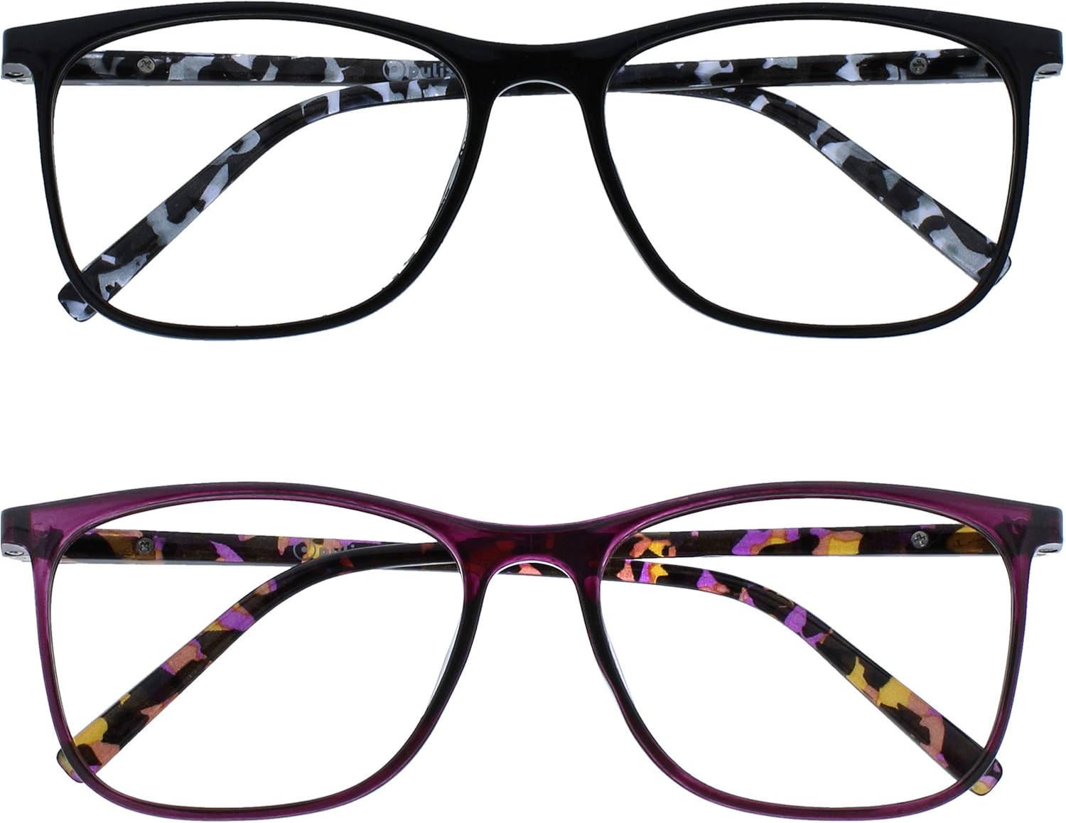 OPULIZE ARC Large Reading glasses for Women Men,Scratch Resistant Rectangular frame with Spring Hinges, Black, Purple +1.5 (Pack of 2)