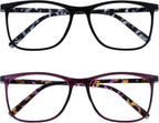 OPULIZE ARC Large Reading glasses for Women Men,Scratch Resistant Rectangular frame with Spring Hinges, Black, Purple+3 (Pack of 2)