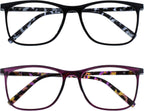 OPULIZE ARC Large Reading glasses for Women Men,Scratch Resistant Rectangular frame with Spring Hinges, black, Purple+3.5 (Pack of 2)