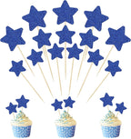 30 Pcs Star Cupcake Toppers, Mixed Size Glitter Starlet Cake Decorations for Various Birthday Party Cake Decoration Supplies - Dark Blue