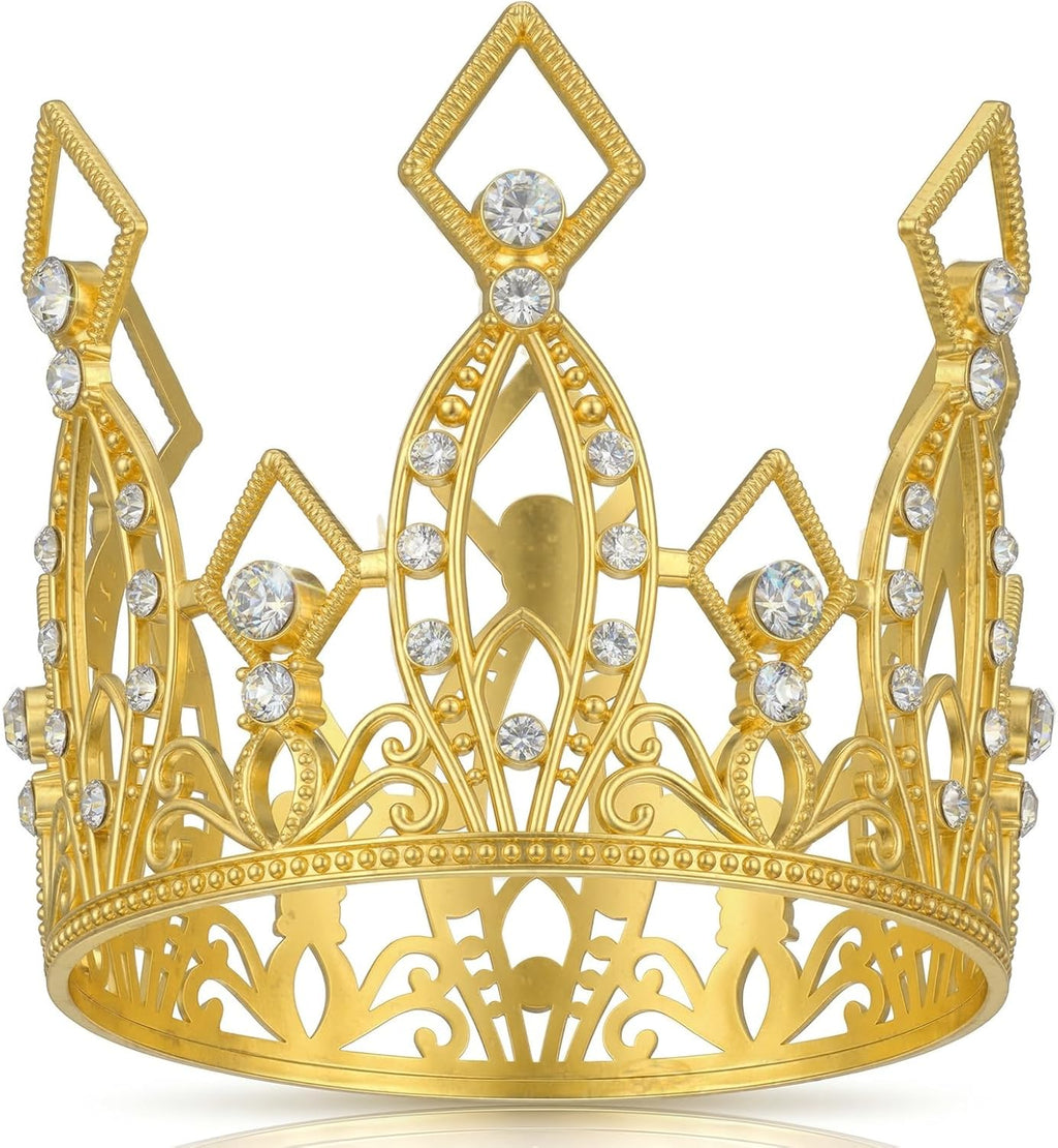 Gold Crown Cake Topper, Alloy Rhinestone Crystal Tiara for Wedding, Birthday & Baby Shower Cakes Decorations, Mini Crown Cake Topper