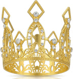 Gold Crown Cake Topper, Alloy Rhinestone Crystal Tiara for Wedding, Birthday & Baby Shower Cakes Decorations, Mini Crown Cake Topper