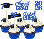 40 PCS 2026 Graduation Theme Cupcake Toppers Glitter Class of 2026 Graduation Cap Cupcake Picks Diploma 2026 Congrats Grad Cake Decorations for 2026 Graduation Theme Party Decor Supplies Dark Blue