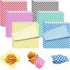 240 Sheets Checkered Dry Waxed Deli Paper Sheets - 12x12 inch Dry Waxed Sandwich Paper Liners - 6 Color Variety Pack Food Basket Liners Wax Papers for Food Truck, Bakery & Party Platters
