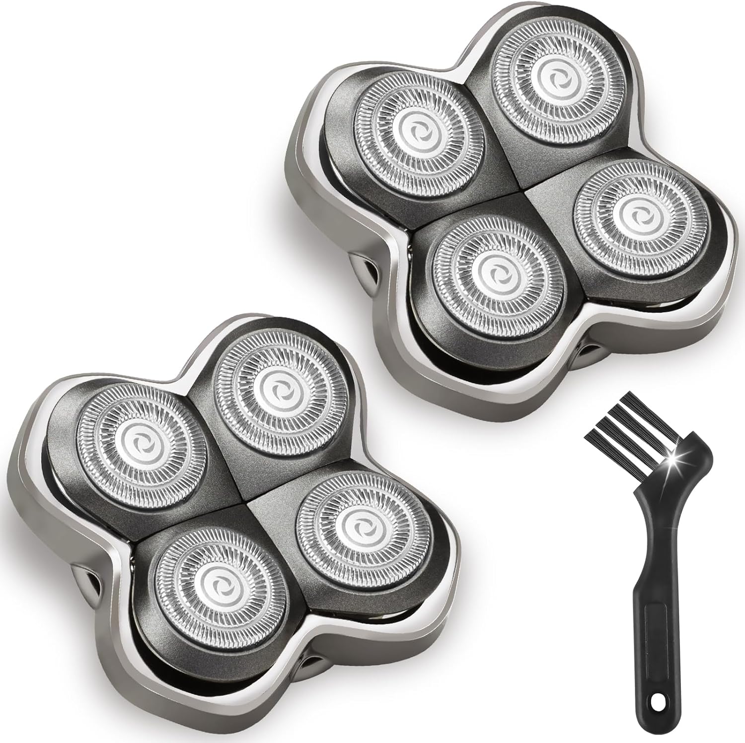 2 Pack Pro 4 Replacement Blades Compatible with Skull & Pitbulls Shaver Head Gold PRO, Silver PRO, Platinum PRO, Butterfly Kiss PRO | Floating 4 Heads Electric Razor Refills + 1 Cleaning Brush