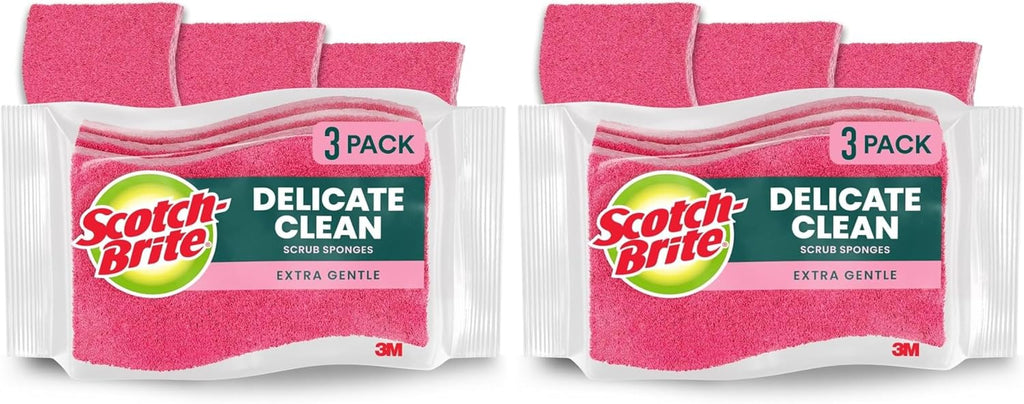 Scotch-Brite Gentle Clean Delicate Scrub Sponges, for Washing Dishes and Cleaning Kitchen, 3 Scrub Sponges (Pack of 2)