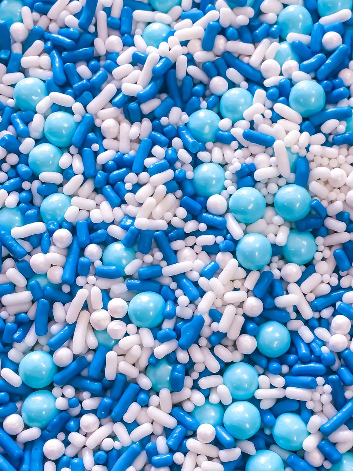 Blue and White Pearly Baby Shower Gender Reveal Edible Cake Cake Cookie Cupcake Ice Cream Donut Decoration Quins Glitter Sprinkles Confetti Jimmie Toppers - 4oz (All Boy)