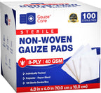 Gauze Care Non-Woven Sterile Gauze Pads 4x4, Pack of 100, 8-Ply, Soft, Lint-Free, Individually Wrapped, Sterile, Absorbent, Breathable, Perfect for Wound Care