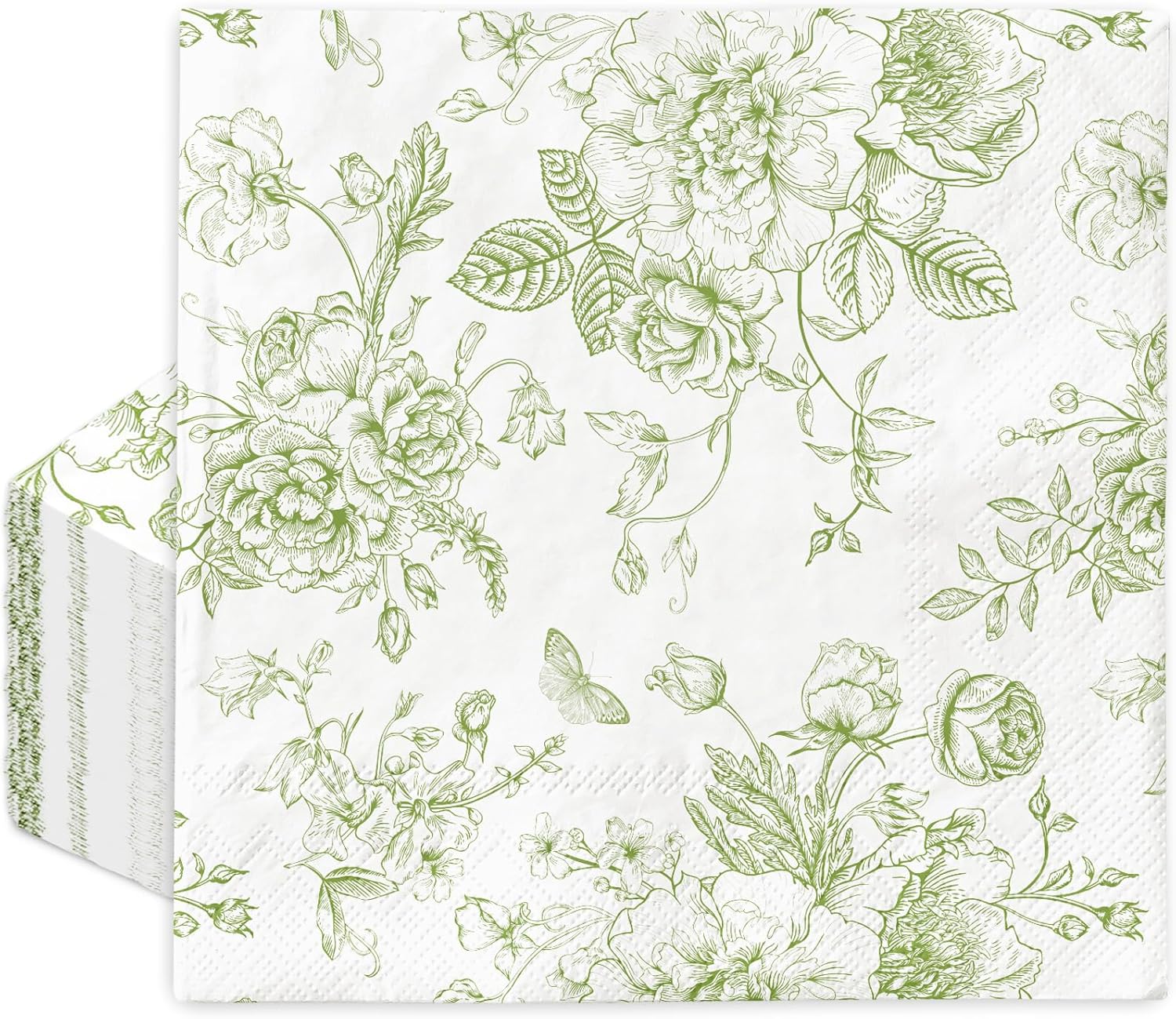 JarThenaAMCS Green Flower Paper Napkins Floral Disposable Napkins Wildflower Square Luncheon Dinner Napkins for Party Supplies Table Decor, 50Pcs