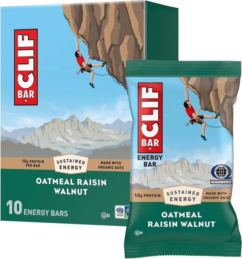 CLIF BAR - Energy Protein Bars - Oatmeal Raisin Walnut - Made with Organic Oats - Energy Bars - Non-GMO - (10 Pack)