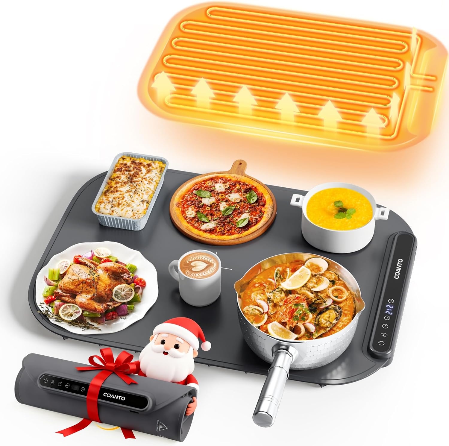 Food Warming Mat, Food Warmers for Parties Buffet, Silicone Heating Mat with 7 Temperature Settings, Roll-Up Storage, 17.91"x12.8", Grey