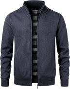 Men's Knitted Cardigan Sweater Fleece Lined Knitwear Stand Collar Jumper Full Zip Outerwear Thin Jacket