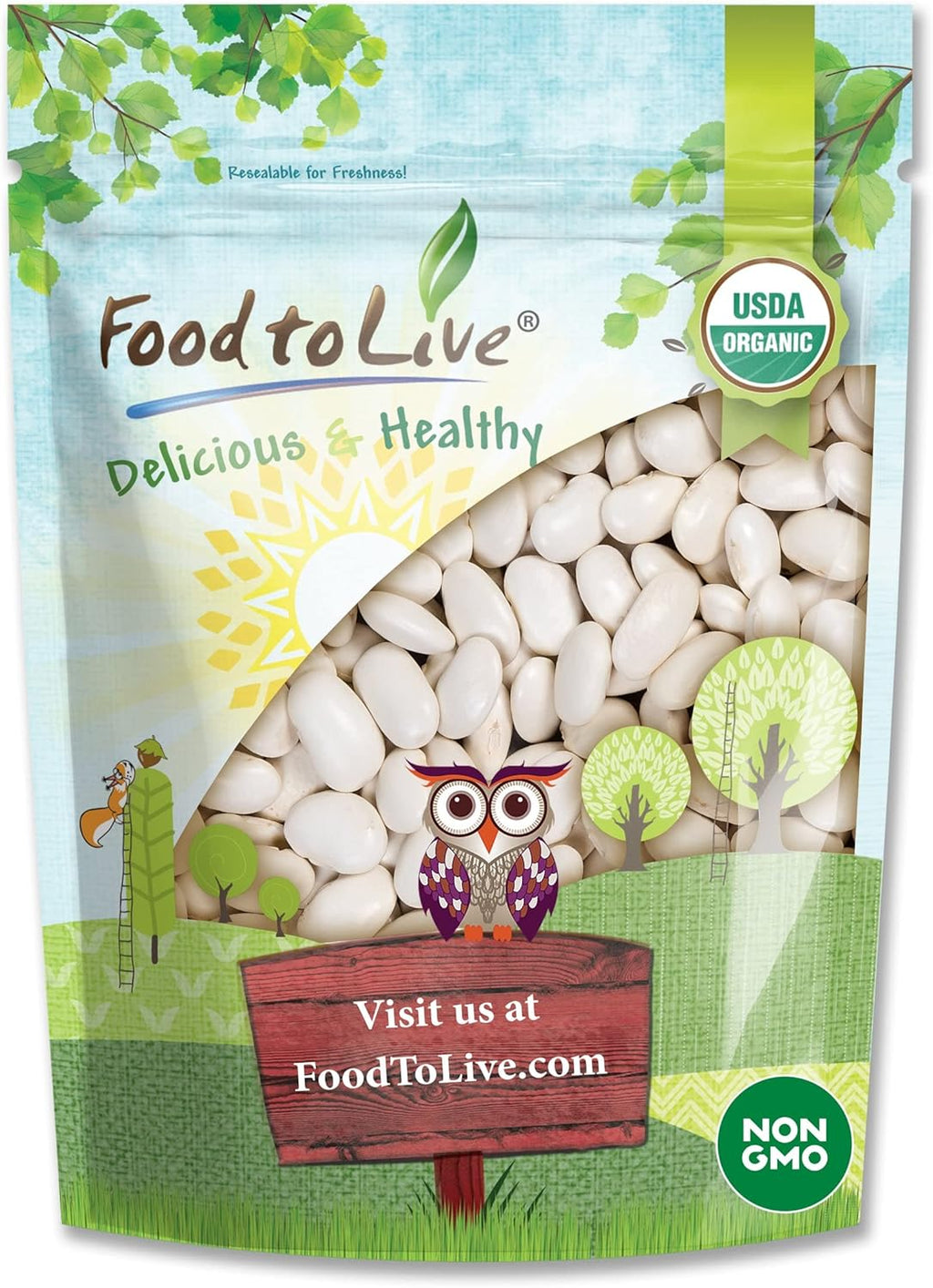 Food to Live Organic White Kidney Beans, 1 Pounds Whole Raw Dried Beans, Vegan, Kosher, Bulk. Rich in Dietary Fiber and Protein. Perfect for Soups, Stews, Chili, Paste, Salads and Side Dishes