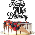 Rsstarxi 1 Pack Happy 70th Birthday Cake Topper Black Glitter 70 & Fabulous Cheers to 70 Years Old 70th Birthday Cake Pick for Celebrating 70th Birthday Anniversary Party Cake Decorations Supplies