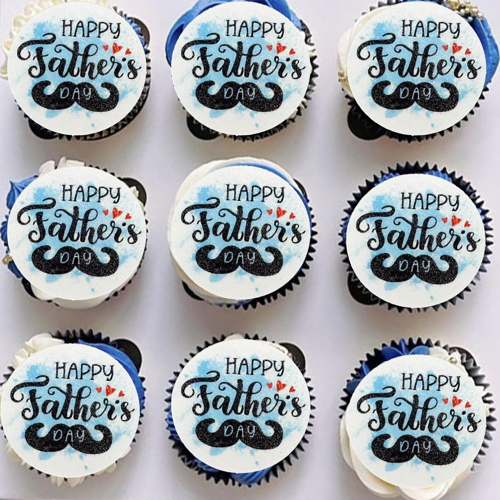 Gyufise 54Pcs Edible Happy Father's Day Cupcake Toppers Wafer Paper Love Dad Cake Toppers Edible Best Dad Ever Cupcake Picks for Father Day Theme Birthday Party Cake Decorations Black
