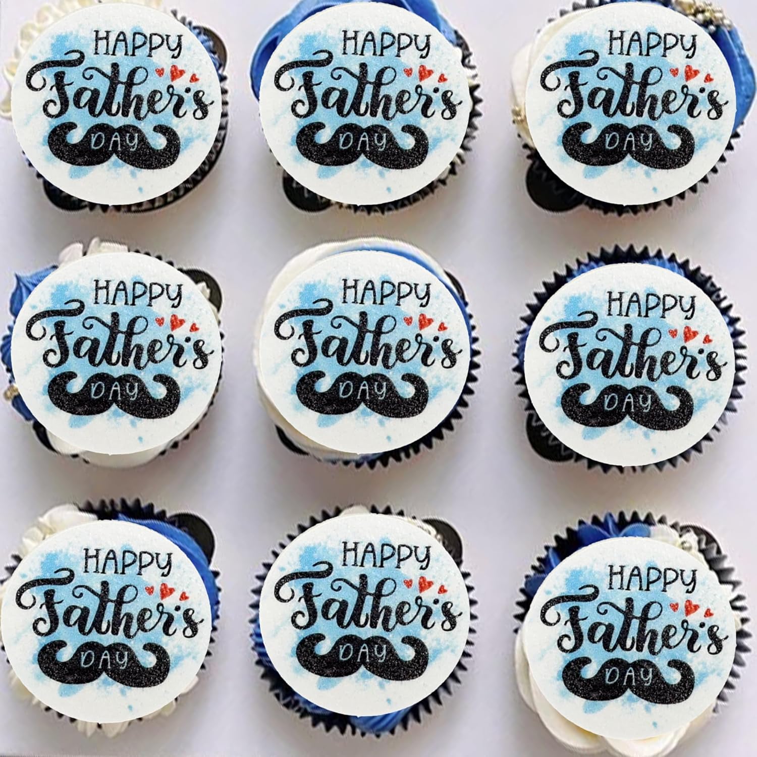 Gyufise 54Pcs Edible Happy Father's Day Cupcake Toppers Wafer Paper Love Dad Cake Toppers Edible Best Dad Ever Cupcake Picks for Father Day Theme Birthday Party Cake Decorations Black