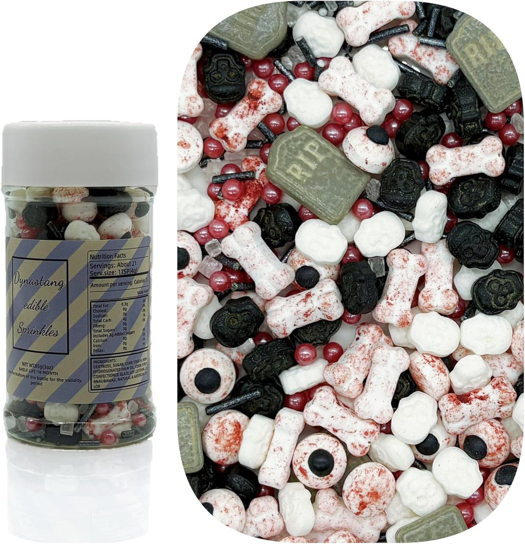 Dynastang Gravestones & Skulls & Bones Sprinkles Halloween Edible Eyes Cake Decoration Cupcake Toppers Cookie Decorating Perfect for Cakes, Cupcakes, Desserts Toppings 3OZ