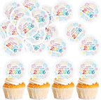 Ercadio 48 PCS Edible Happy New Year 2026 Cupcake Toppers Happy 2026 Cupcake Drink Topper Firework Cake Picks for New Year Eve Party Decor Supplies