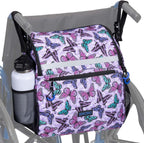 Wheelchair Bags, Wheelchair Backpack with Cup Holder, Wheelchair Bags to Hang on Back, Electric Wheel Chair Accessories, Large Storage Bag for Walker Rollator Purple Butterfly
