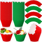 Vesici 100 Pcs Valentine's Day Cupcake Liners Red Cupcake Wrappers Baking Cups Disposable Liners Muffin Paper Wraps for Valentines Wedding Birthday Party Supplies(Red, Green)