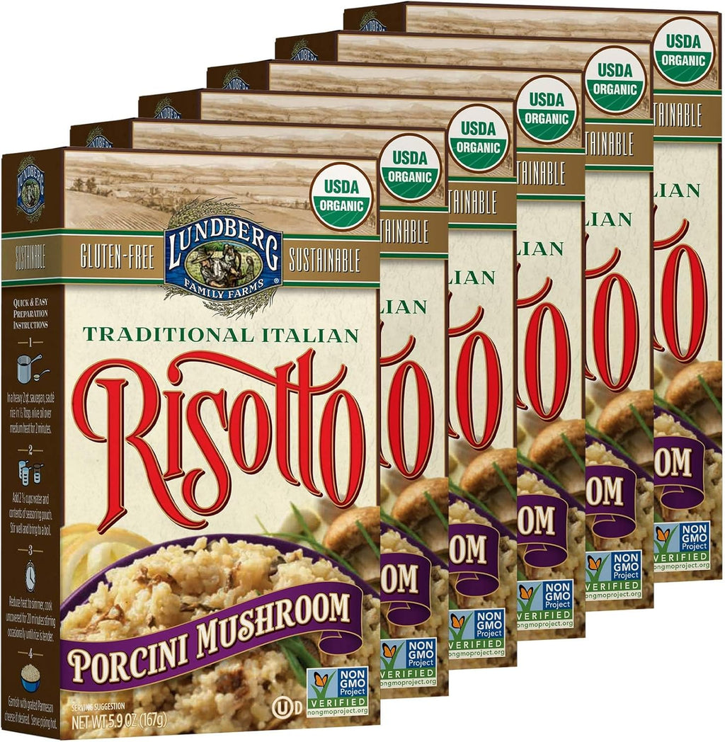 Lundberg Family Farms - Traditional Italian Risotto, Porcini Wild Mushroom, Convenient Side Dish, 20 Minute Cook Time, Pantry Staple, Non-GMO, Gluten-Free, USDA Certified Organic (5.9 oz, 6-Pack)